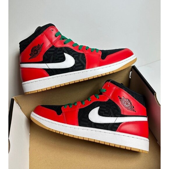 Air Jordan 1 Mid SE (GS) Size 6Y/WMNS 7.5 Black/Fire Red-White-Mala DQ8418-006 - Picture 2 of 13